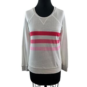 SUNDRY White Pink Sweatshirt Striped Crew Neck Raglan Sleeve Pullover Size 1